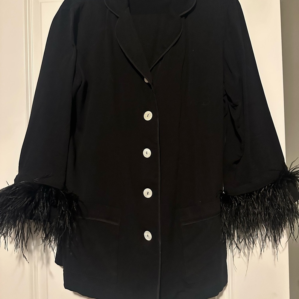 SLEEPER Black Feather Trim PJ Set